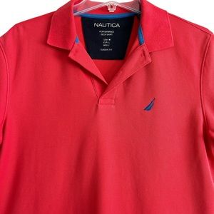 Nautica Coral Tomato Red Cotton Performance Short Sleeve Deck Shirt M LNC